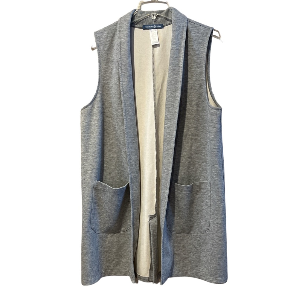 Signature Weekend long gray duster vest size XL large pocket sleeveless